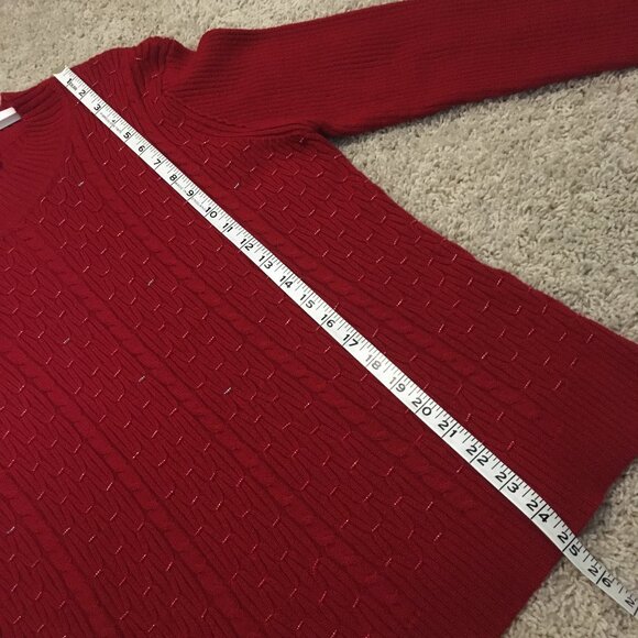 Vintage 80s Cherry Red Cable Knit Beaded Ribbed Sleeve Sweater - Picture 15 of 16